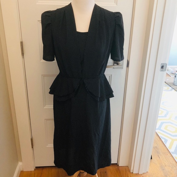 Vintage Dresses & Skirts - Vintage Eighties-does-Forties Peplum Dress - Small